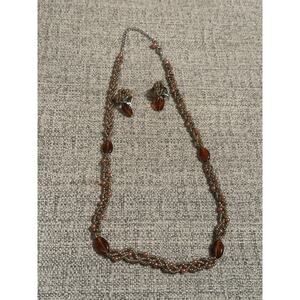 vintage multi-strand twisted bead necklace and matching clip-on earring set.